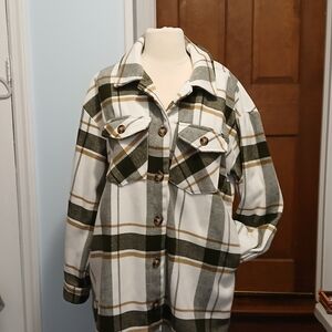 Love Tree Olive, Cream & Brown Plaid Utility Shacket